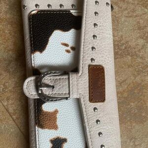Wrangler Cream and Brown Cow Print Clutch